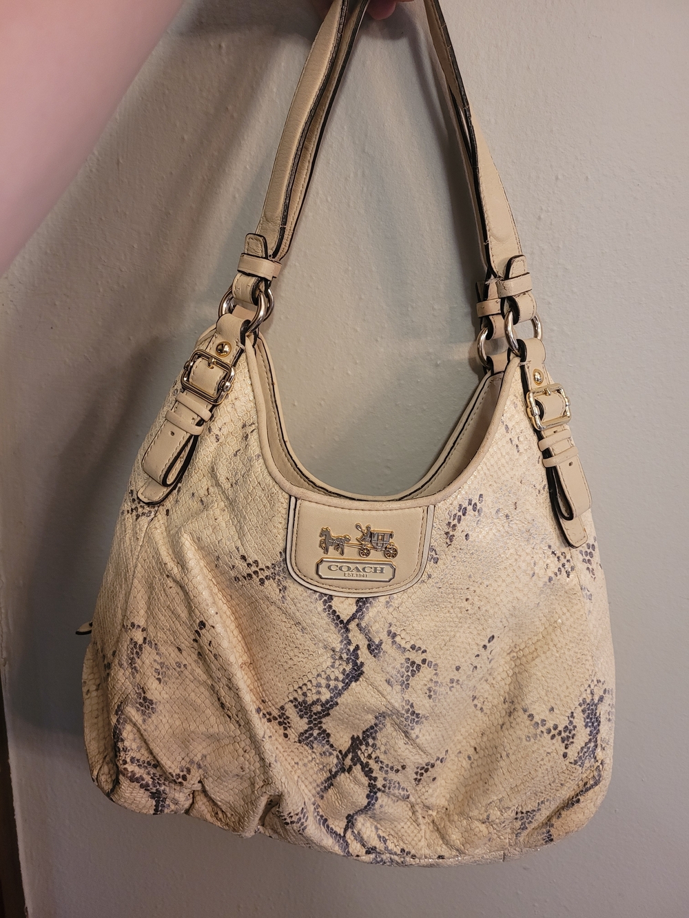 Vintage Coach Cream Snakeskin-Print Shoulder Bag Madison Maggie
